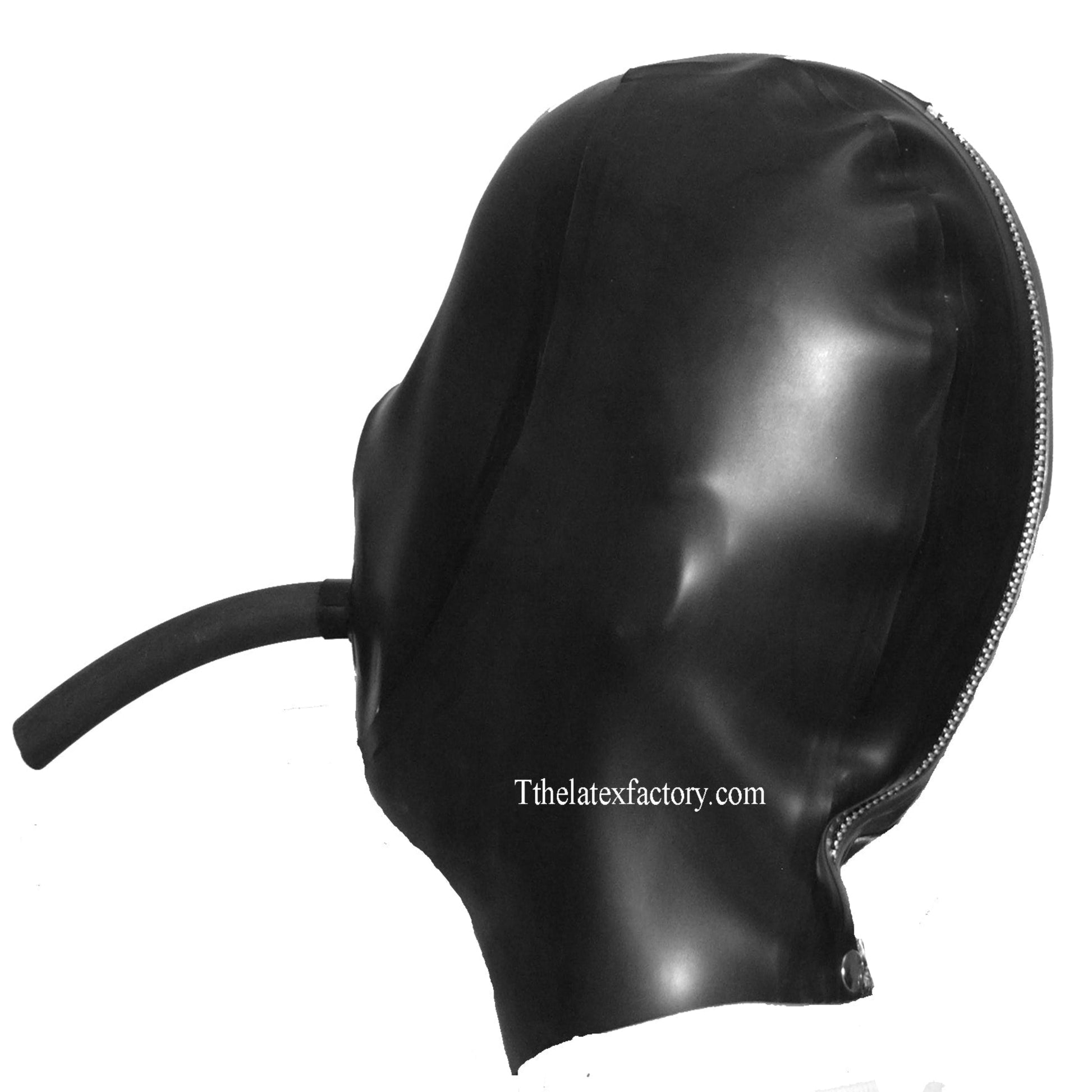 latex hood with large back zip